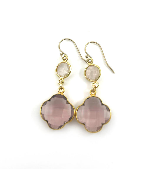Rose Quartz & Morganite Drop Earrings – 14k Gold Fill