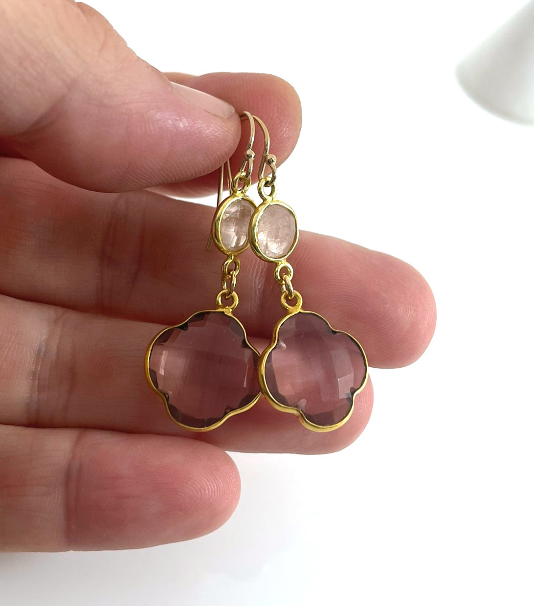 Rose Quartz & Morganite Drop Earrings – 14k Gold Fill