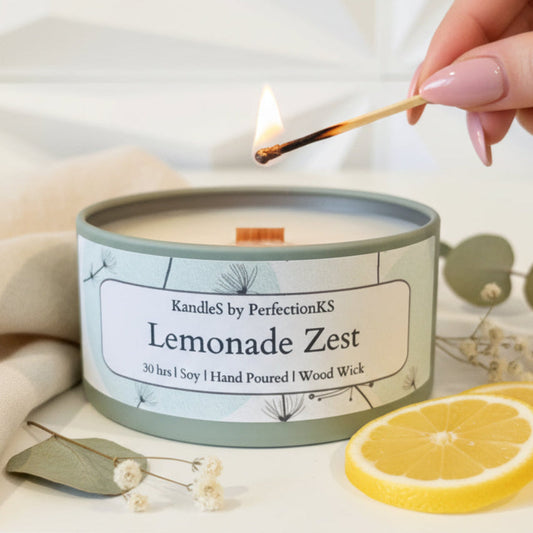 Lemonade Zest Luxury Candle | 8oz Non-Toxic Soy Candle with Wooden Wick | Clean Burn