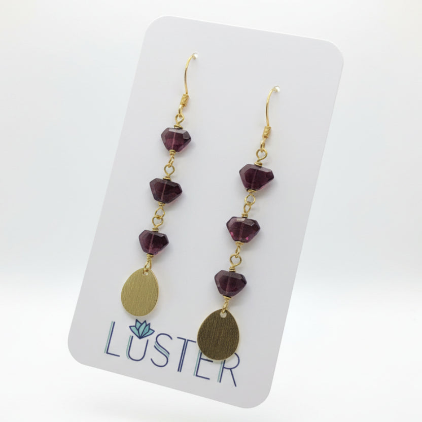 Garnet and Brass Earrings
