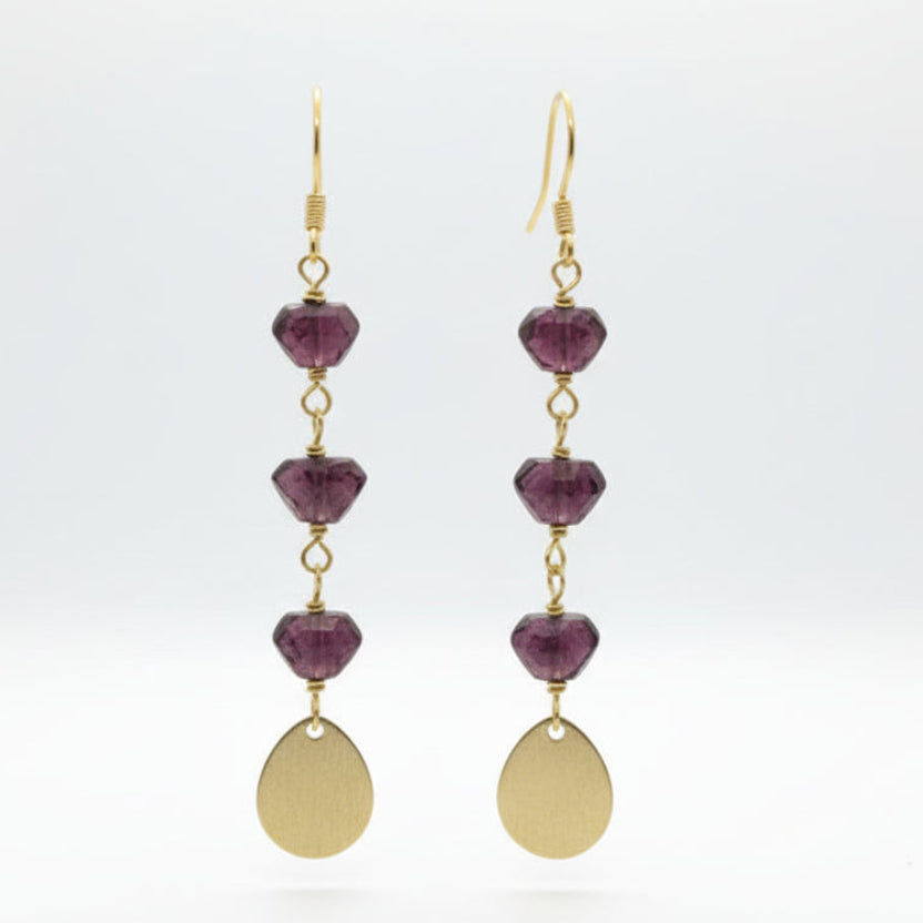 Garnet and Brass Earrings