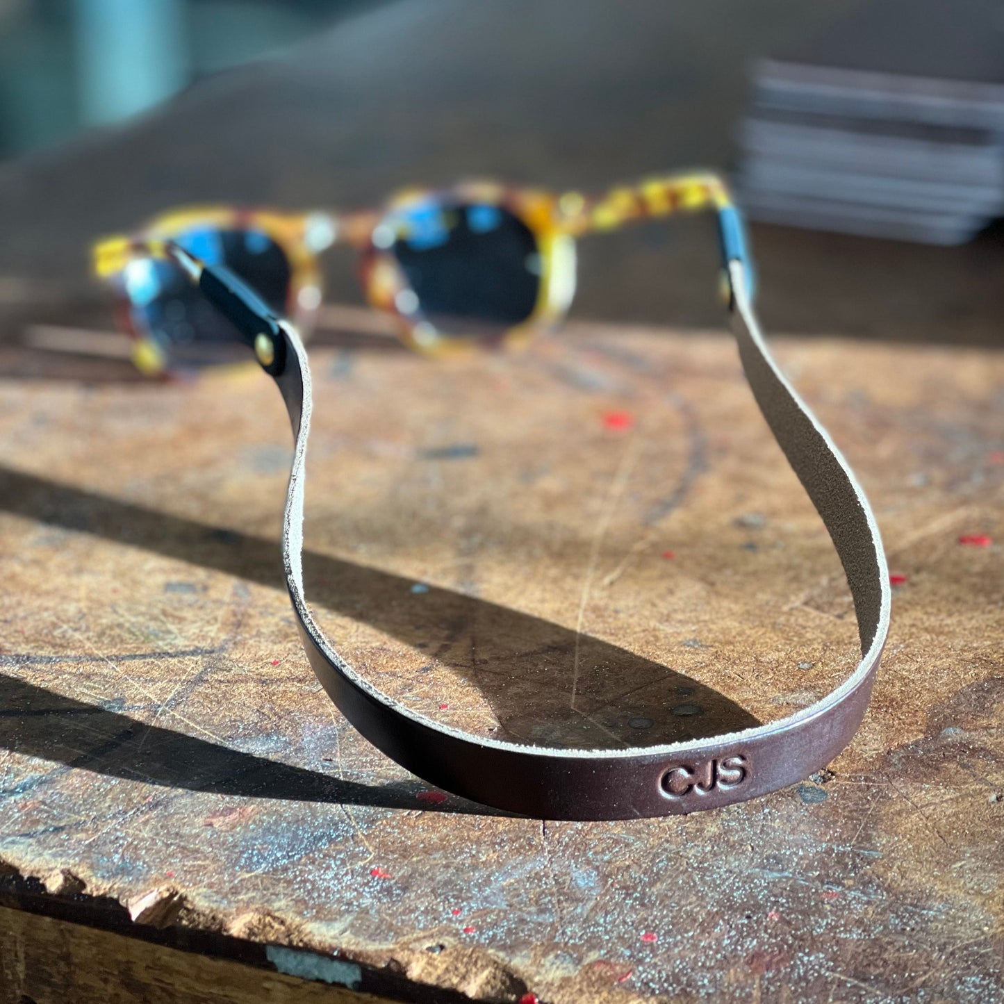 Monogrammed Leather Sunglass Strap (Waxed Classic Style)