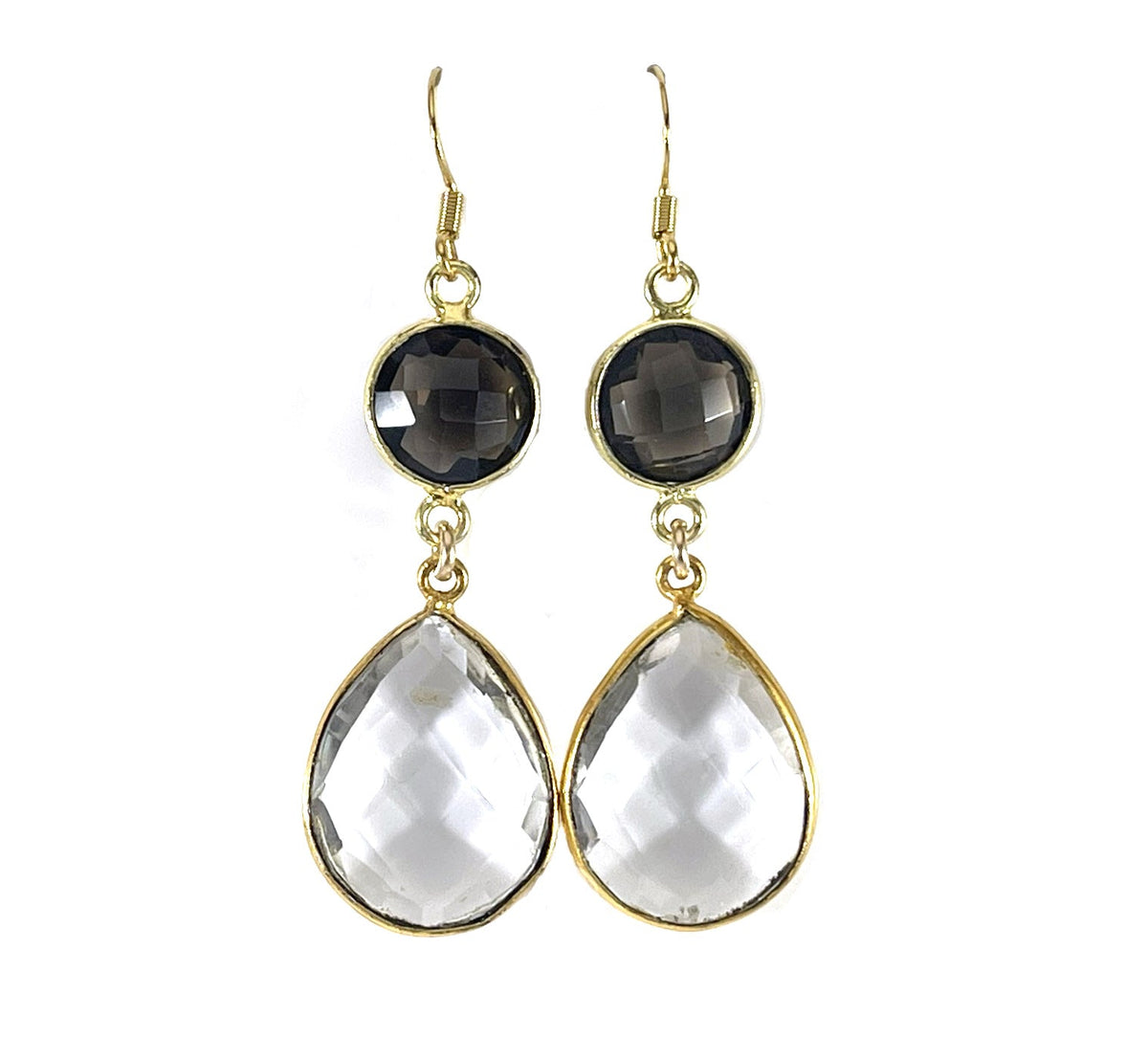 Smokey & Clear Quartz Drop Earrings – 14k Gold Filled
