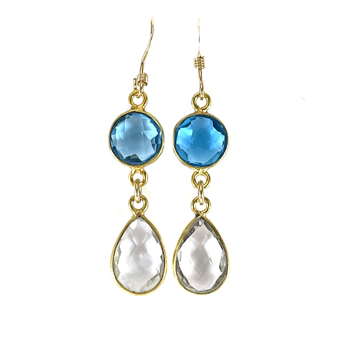 Blue & Clear Hydro Quartz Gold Filled Drop Earrings