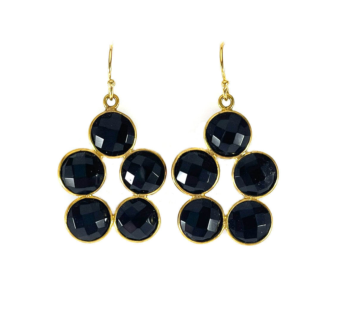Black Onyx Cluster Earrings – 14K Gold Filled