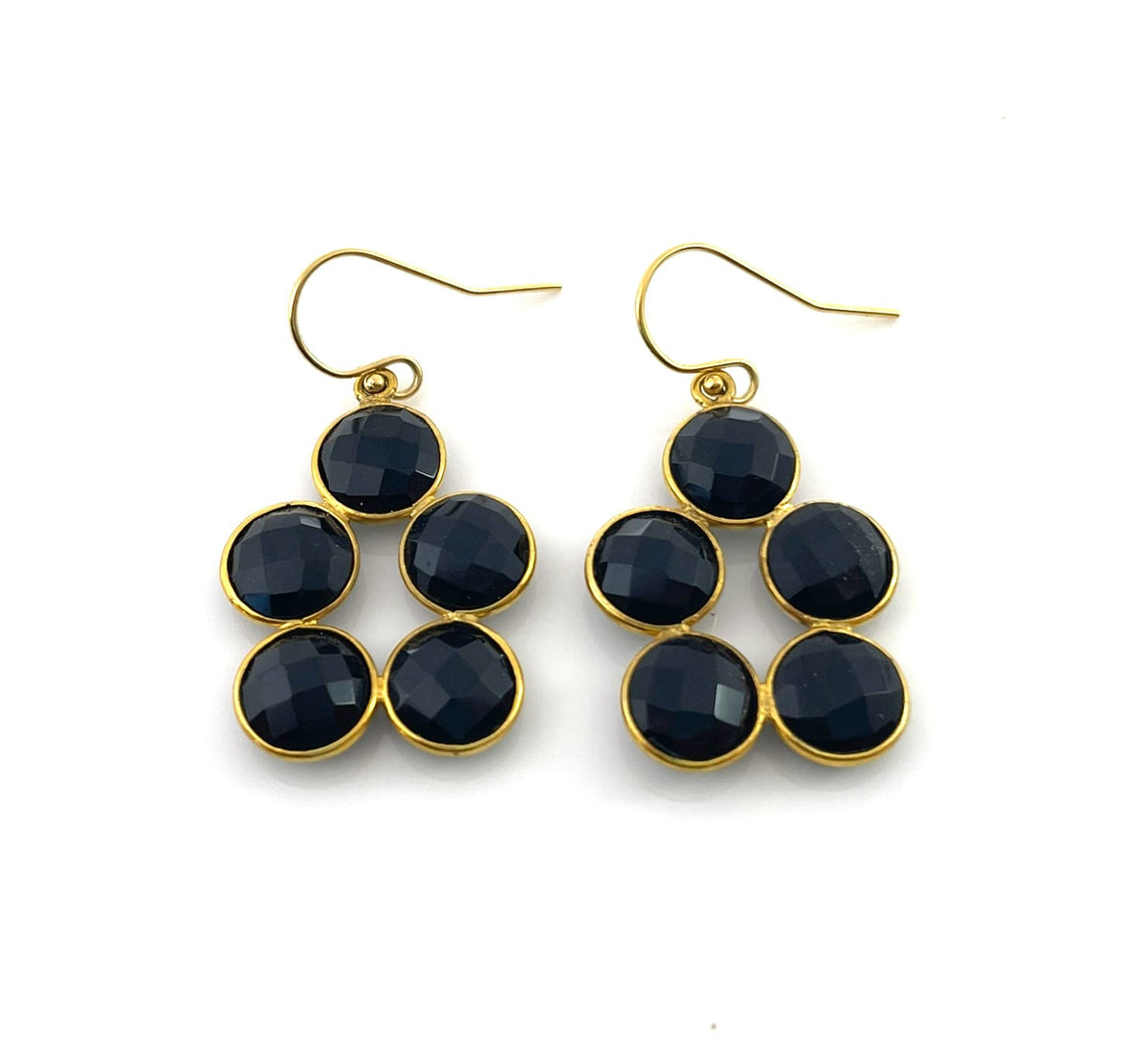 Black Onyx Cluster Earrings – 14K Gold Filled