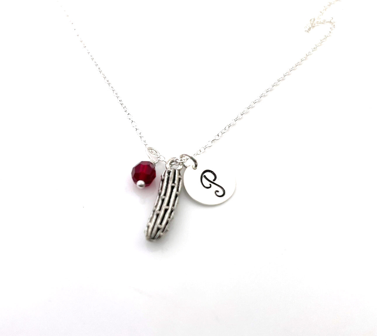 Pickle Charm Necklace – Personalized Initial Sterling Silver Jewelry