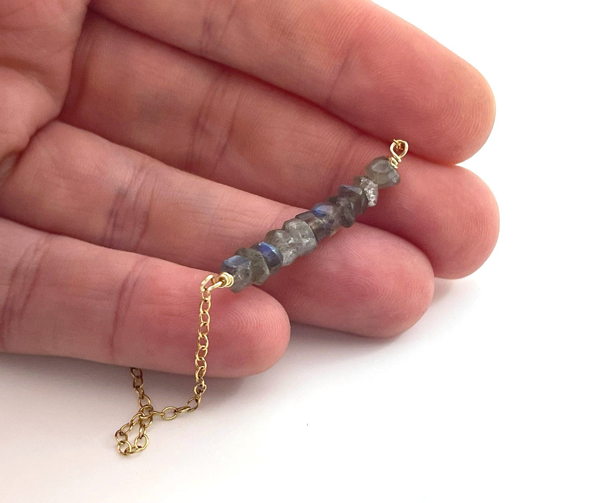 Labradorite Bar Necklace – One-of-a-Kind 14k Gold Filled Jewelry