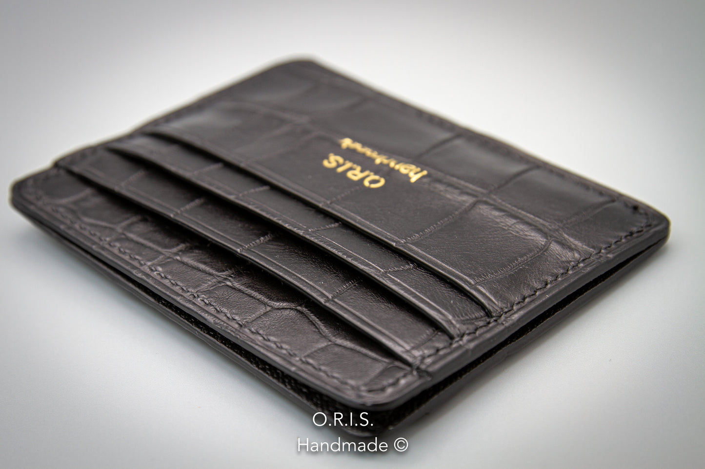 Compact Alligator Card Holder - Black Matte Finish