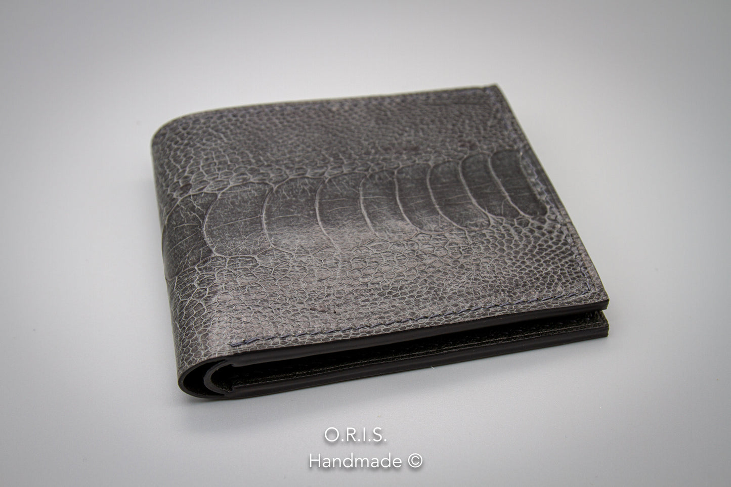 Ostrich Leather Wallet in Grey with Chèvre Interior