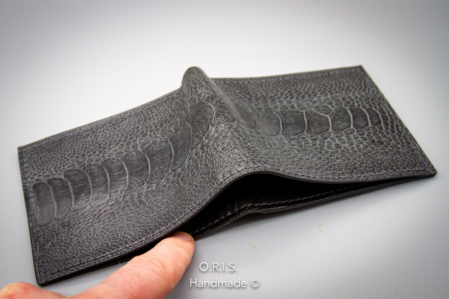 Ostrich Leather Wallet in Grey with Chèvre Interior