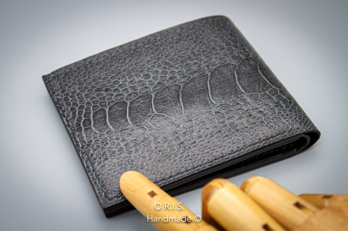 Ostrich Leather Wallet in Grey with Chèvre Interior