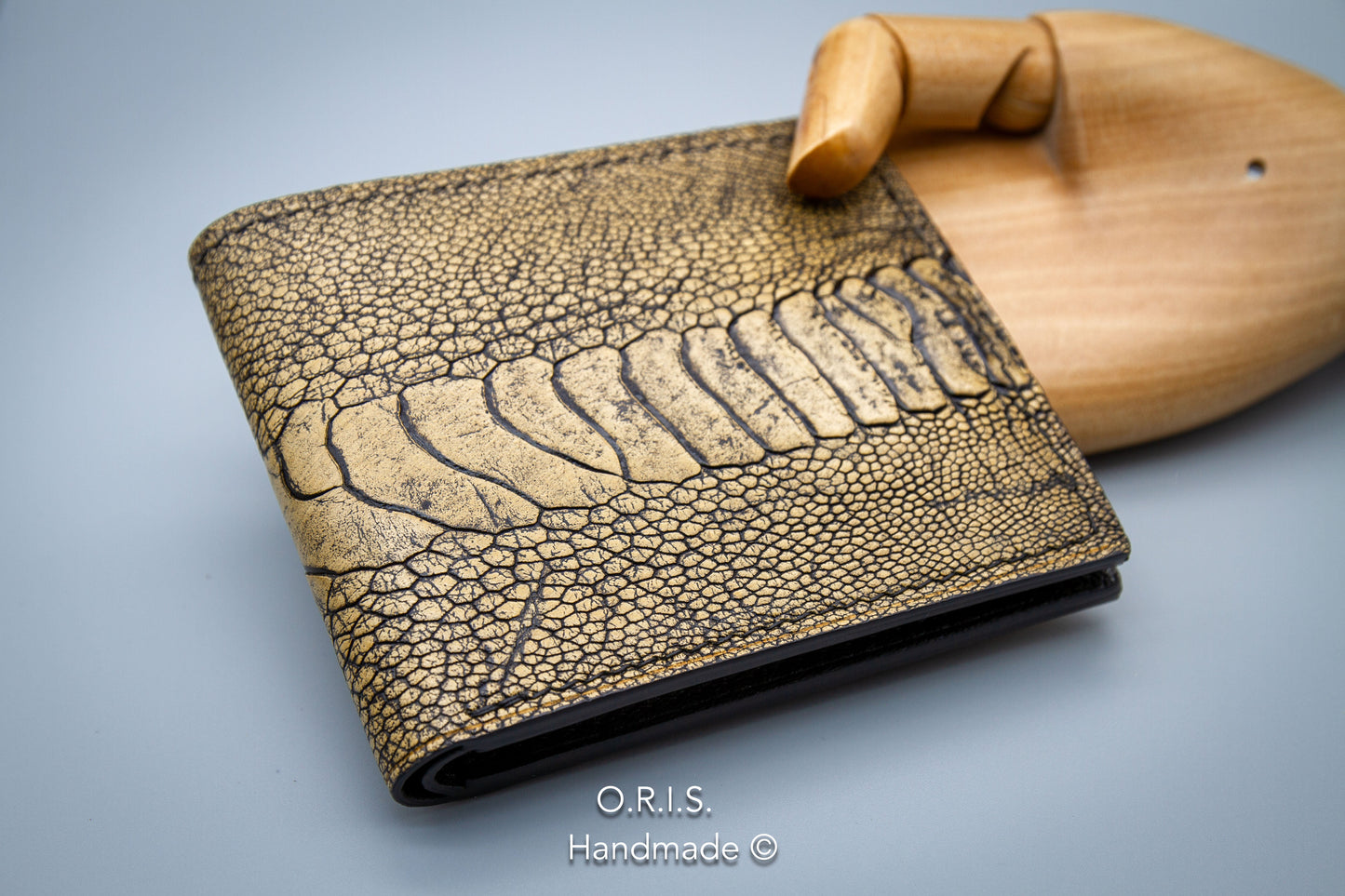 Ostrich Leather Wallet in Rustic Sand Color