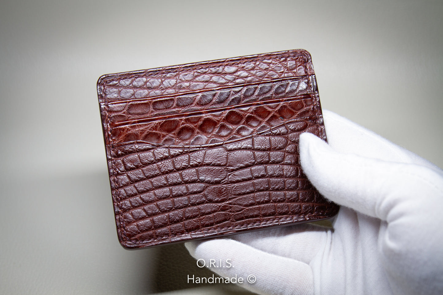 Slim Alligator Card Holder - Dark Red Matte Finish