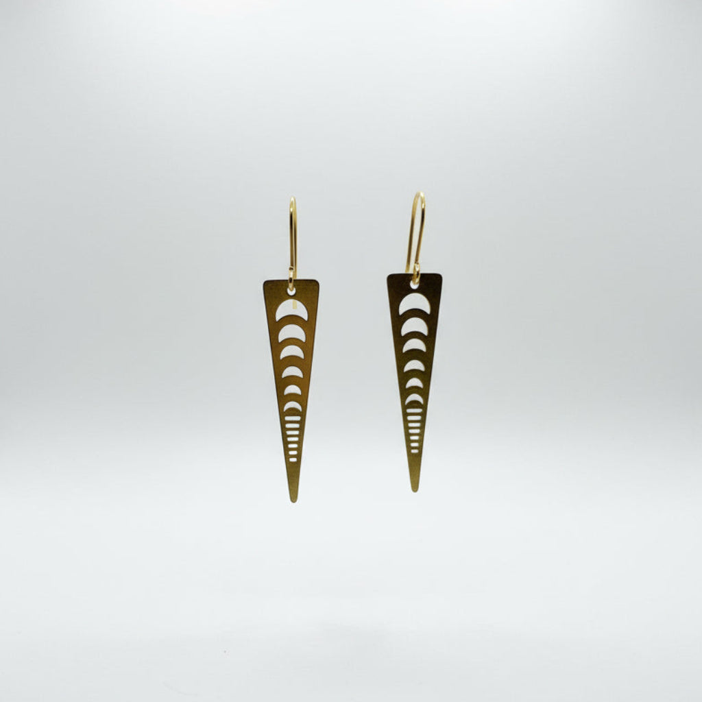 Brass Moon Phase Unique Earrings