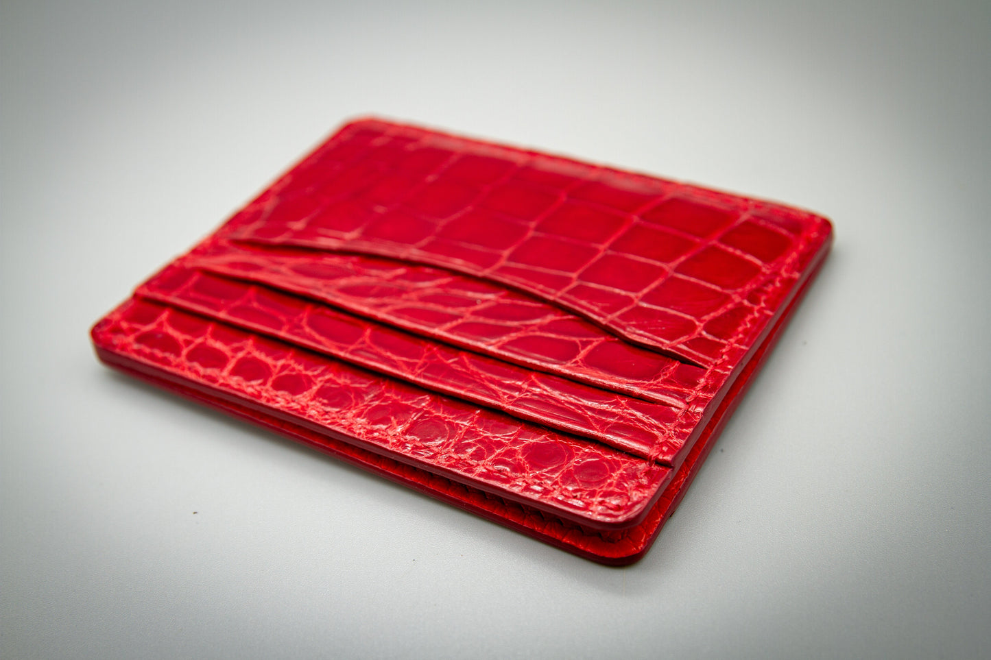 Alligator Slim Card Holder - Lipstick Red