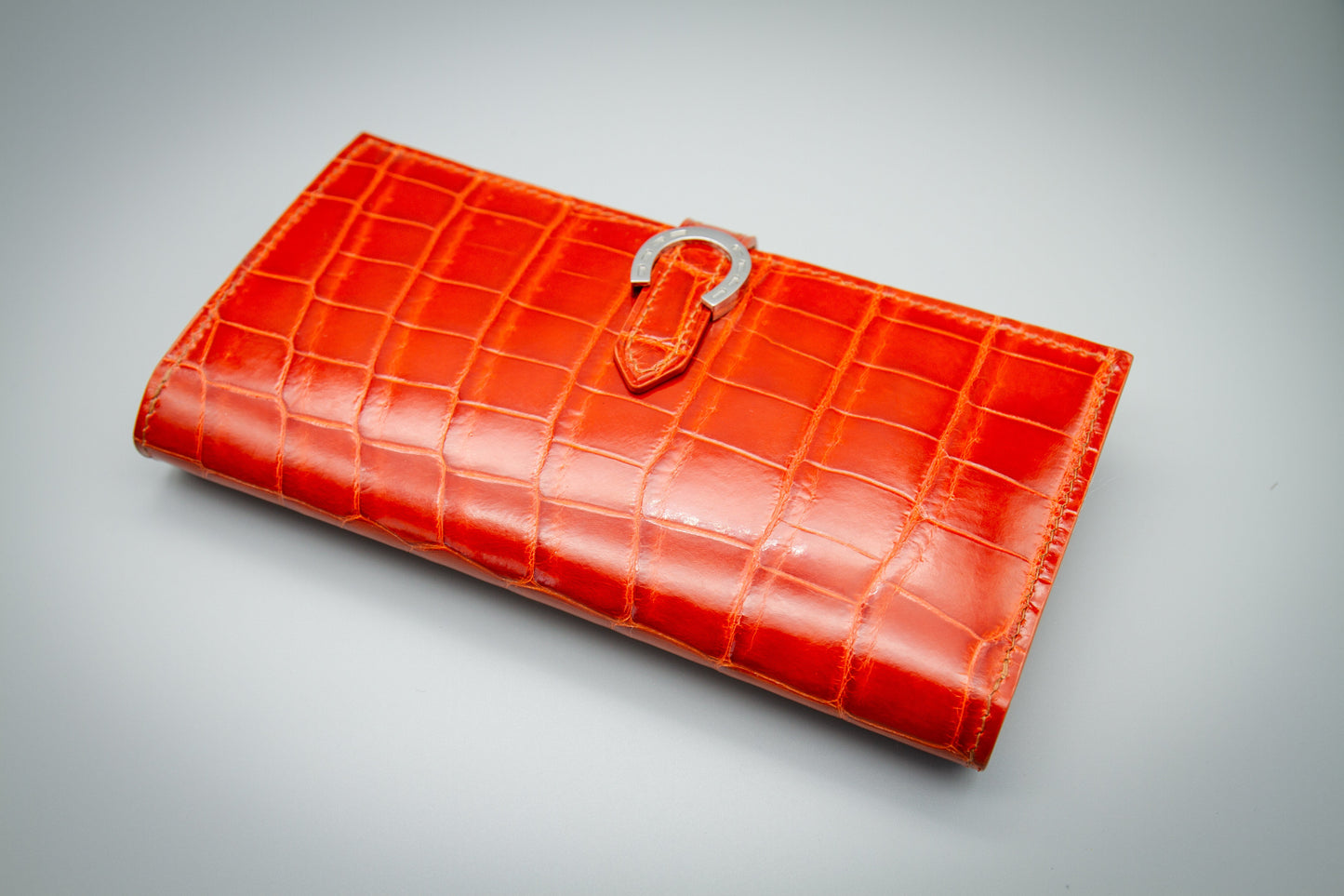 Handcrafted Orange Crocodile Leather Clutch Wallet
