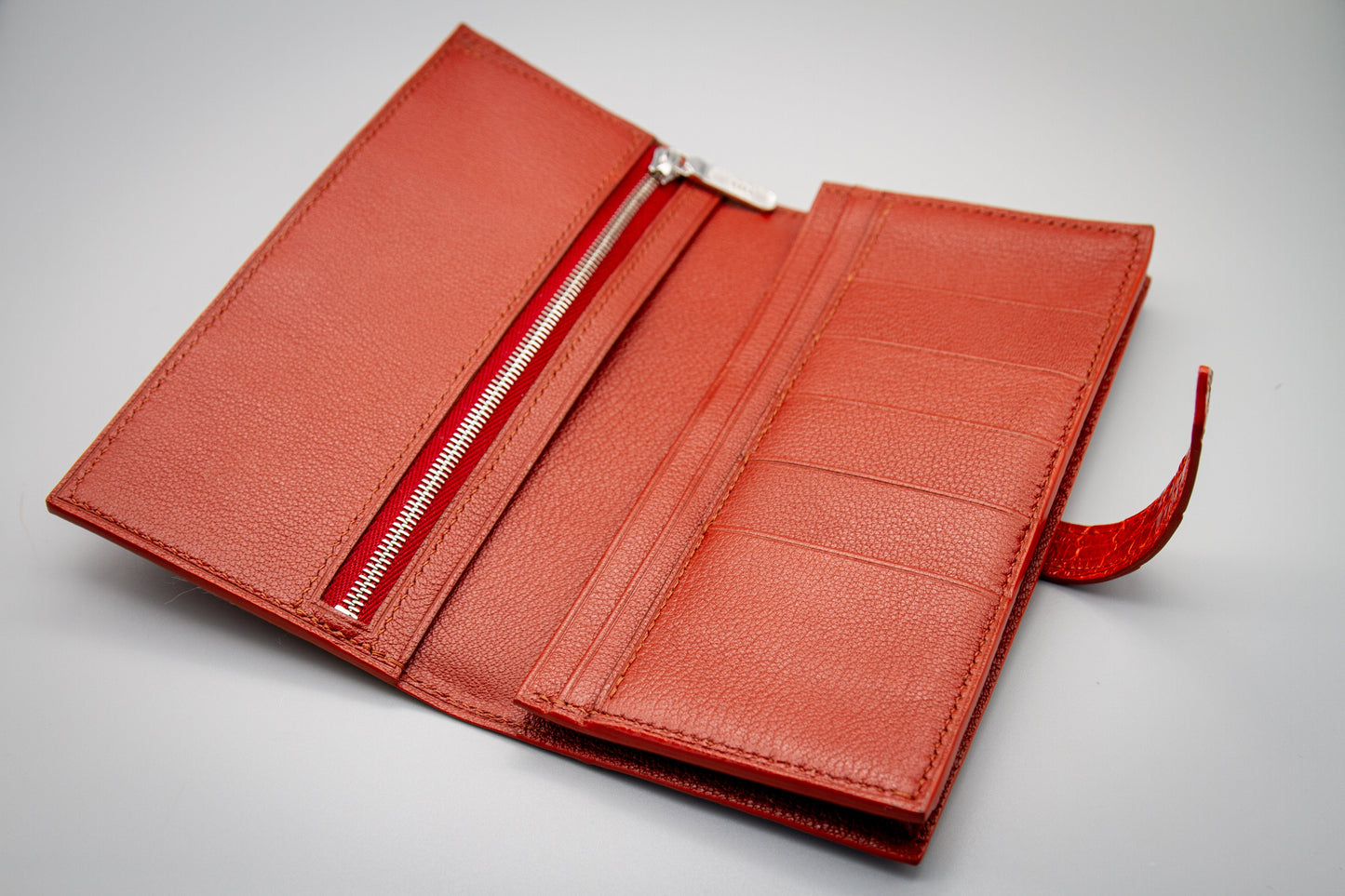 Handcrafted Orange Crocodile Leather Clutch Wallet