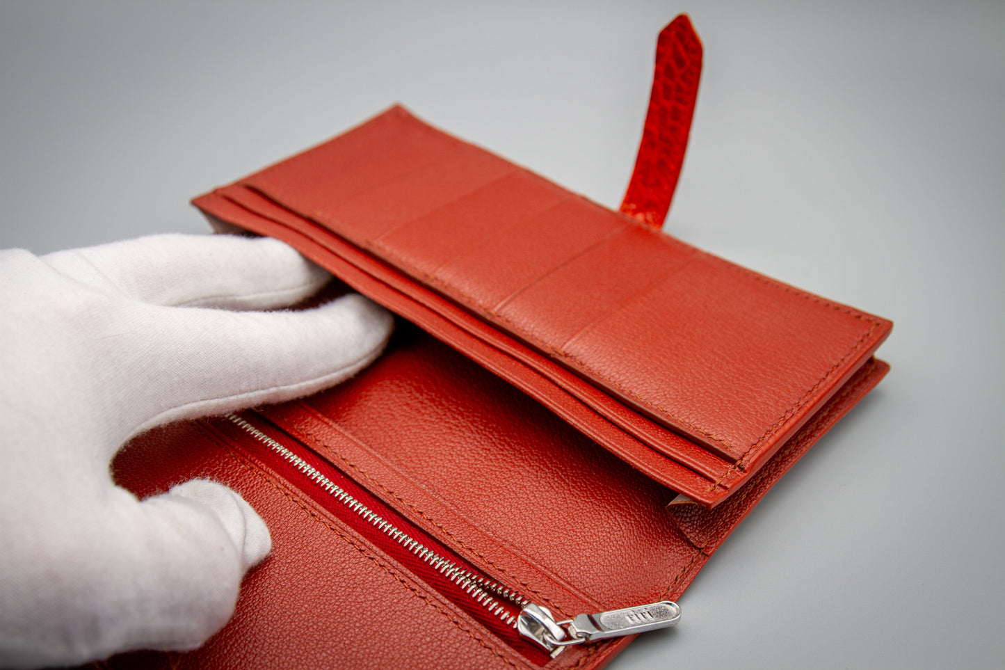 Handcrafted Orange Crocodile Leather Clutch Wallet