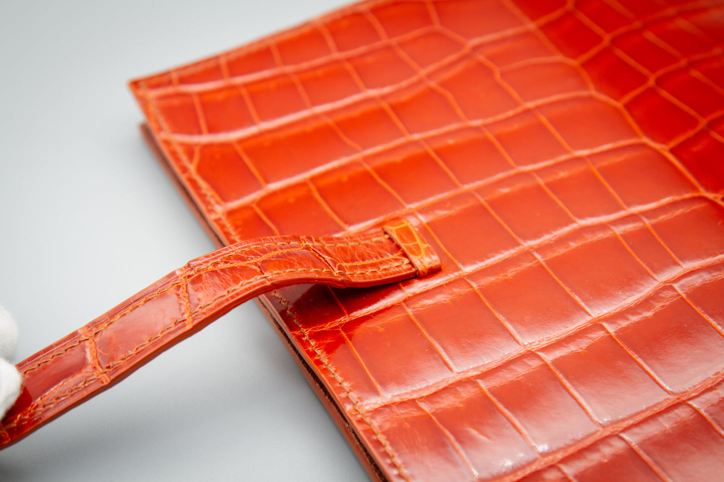 Handcrafted Orange Crocodile Leather Clutch Wallet
