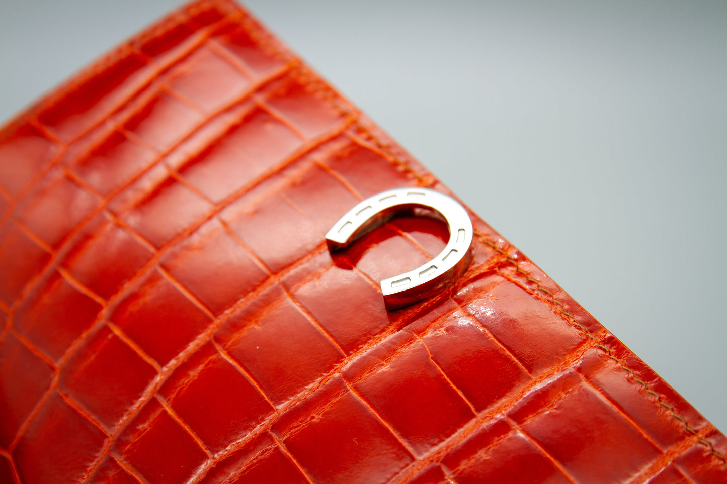Handcrafted Orange Crocodile Leather Clutch Wallet