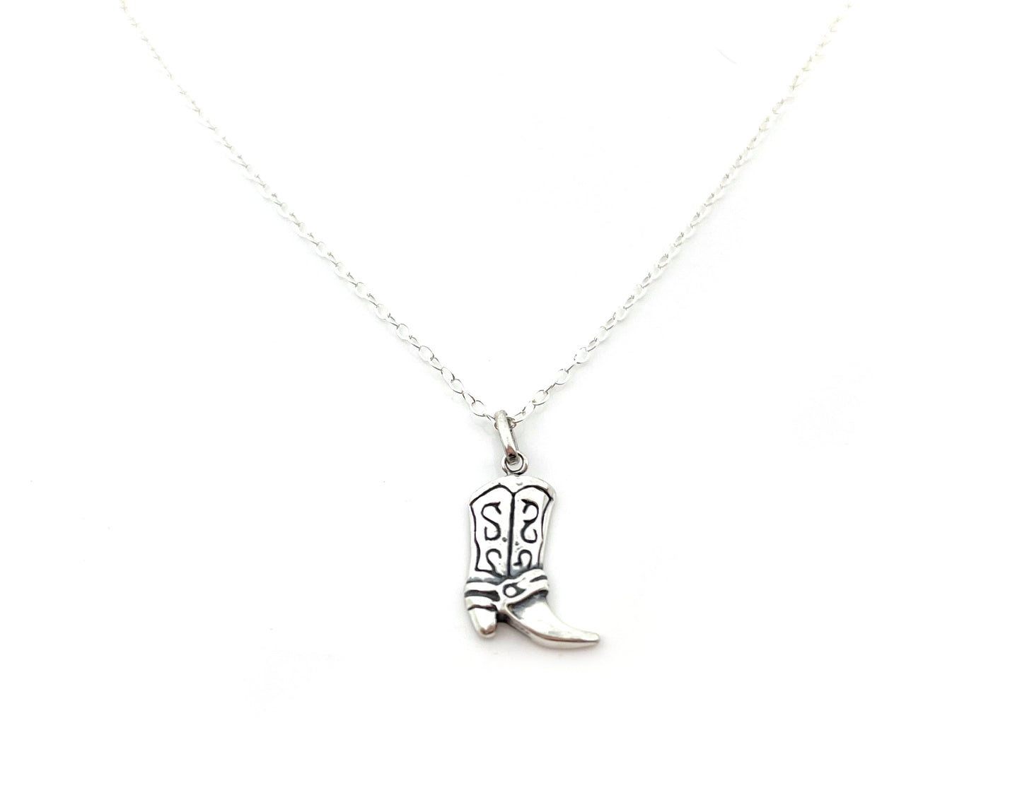Cowgirl Boot Country Charm Necklace - Sterling Silver Jewelry - Handmade Necklace