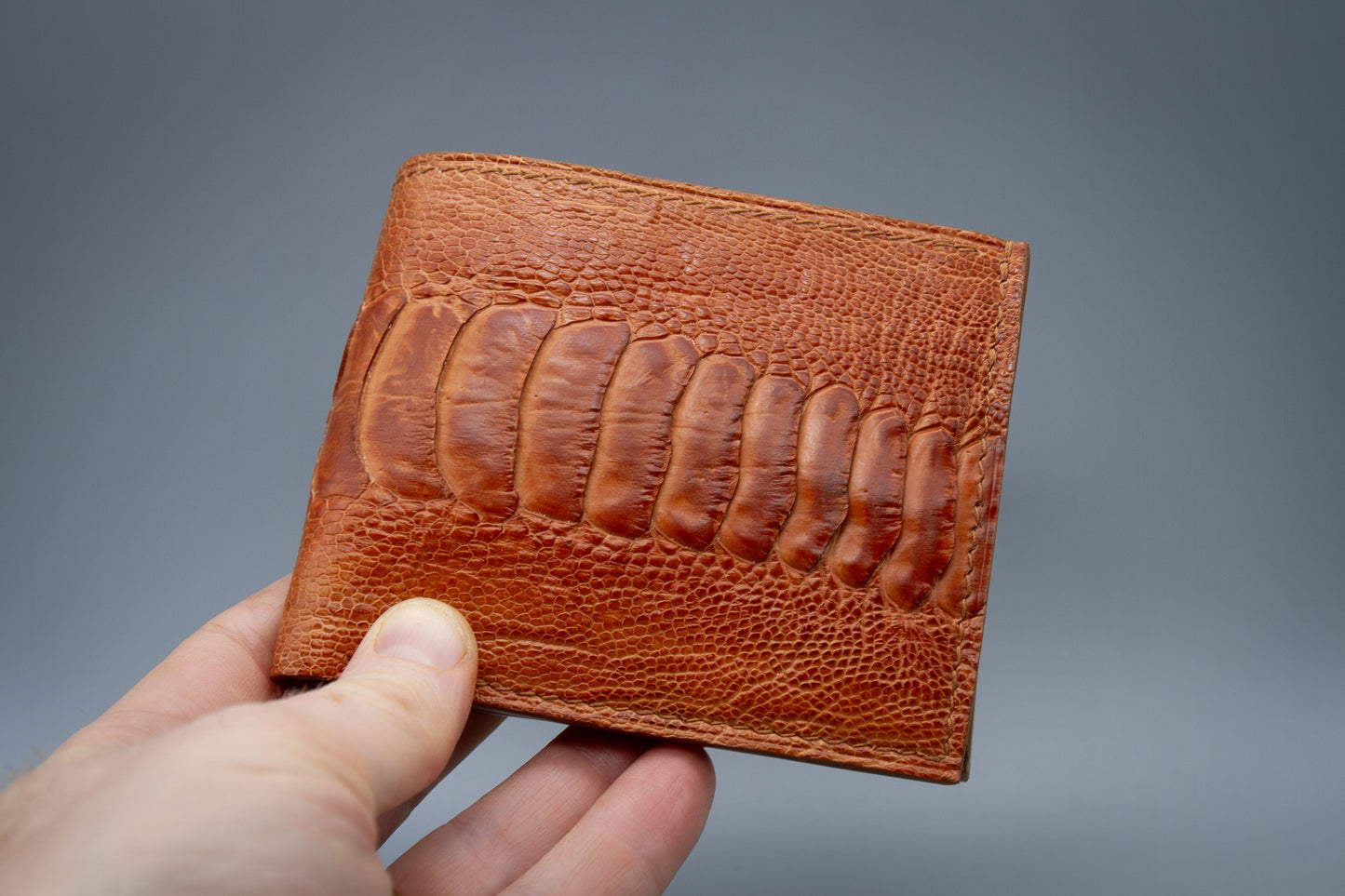 Ostrich Leather Wallet in Saddle Color