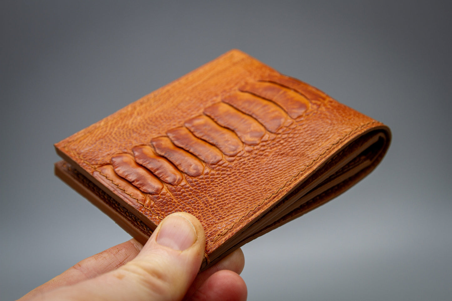 Ostrich Leather Wallet in Saddle Color