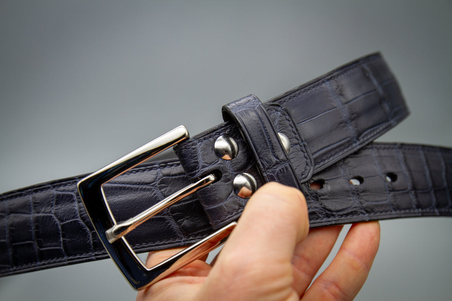 Crocodile Leather Belt - Matte Navy