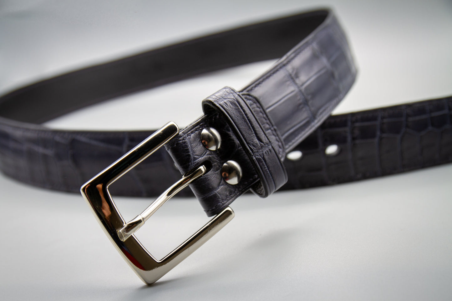 Crocodile Leather Belt - Matte Navy