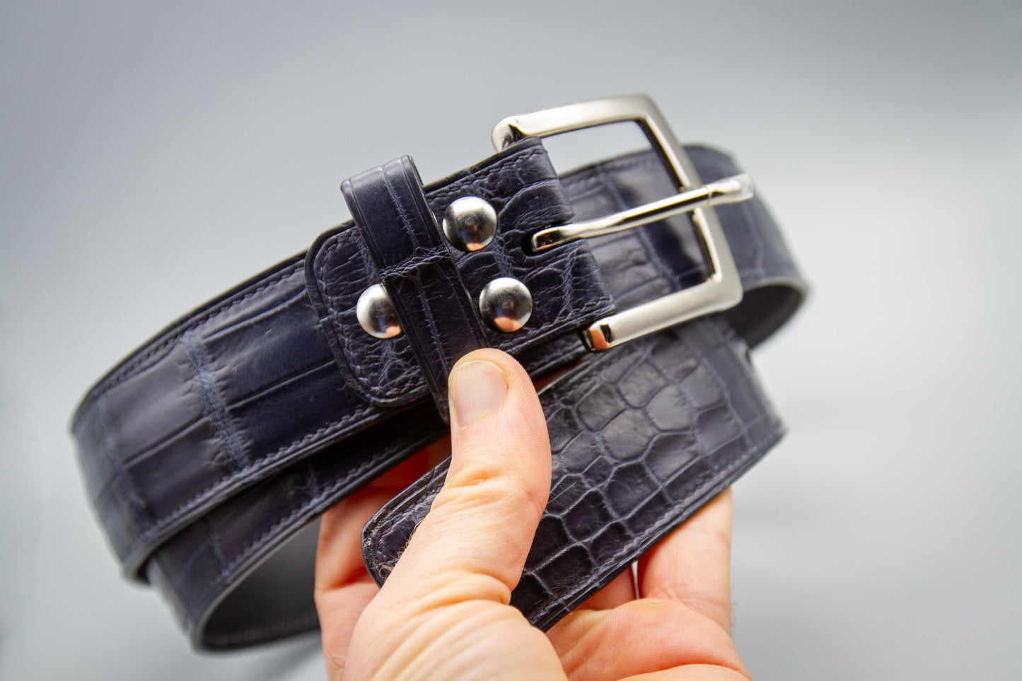 Crocodile Leather Belt - Matte Navy