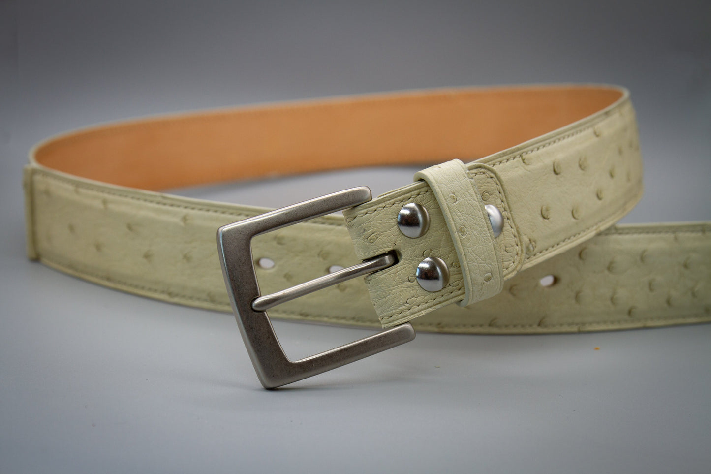 Ostrich Leather Belt - Ecru