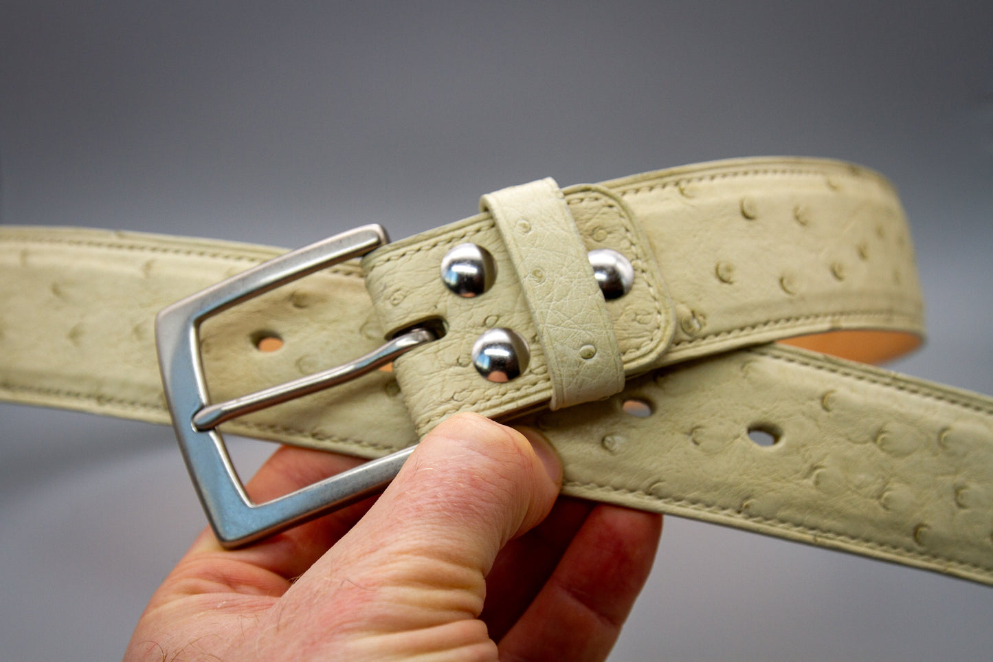 Ostrich Leather Belt - Ecru