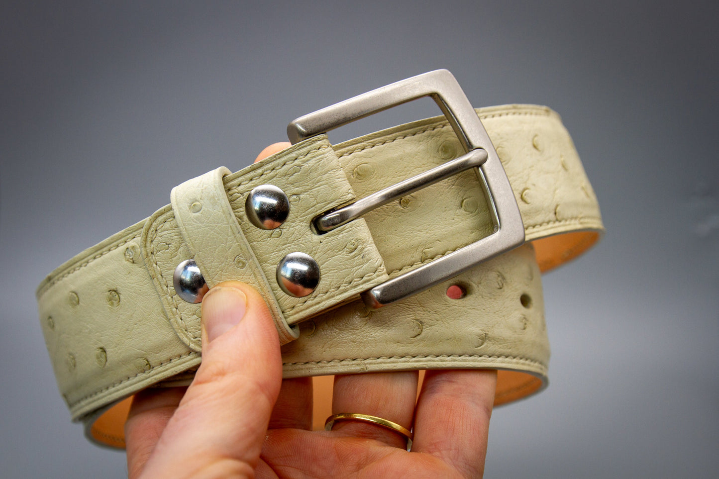 Ostrich Leather Belt - Ecru