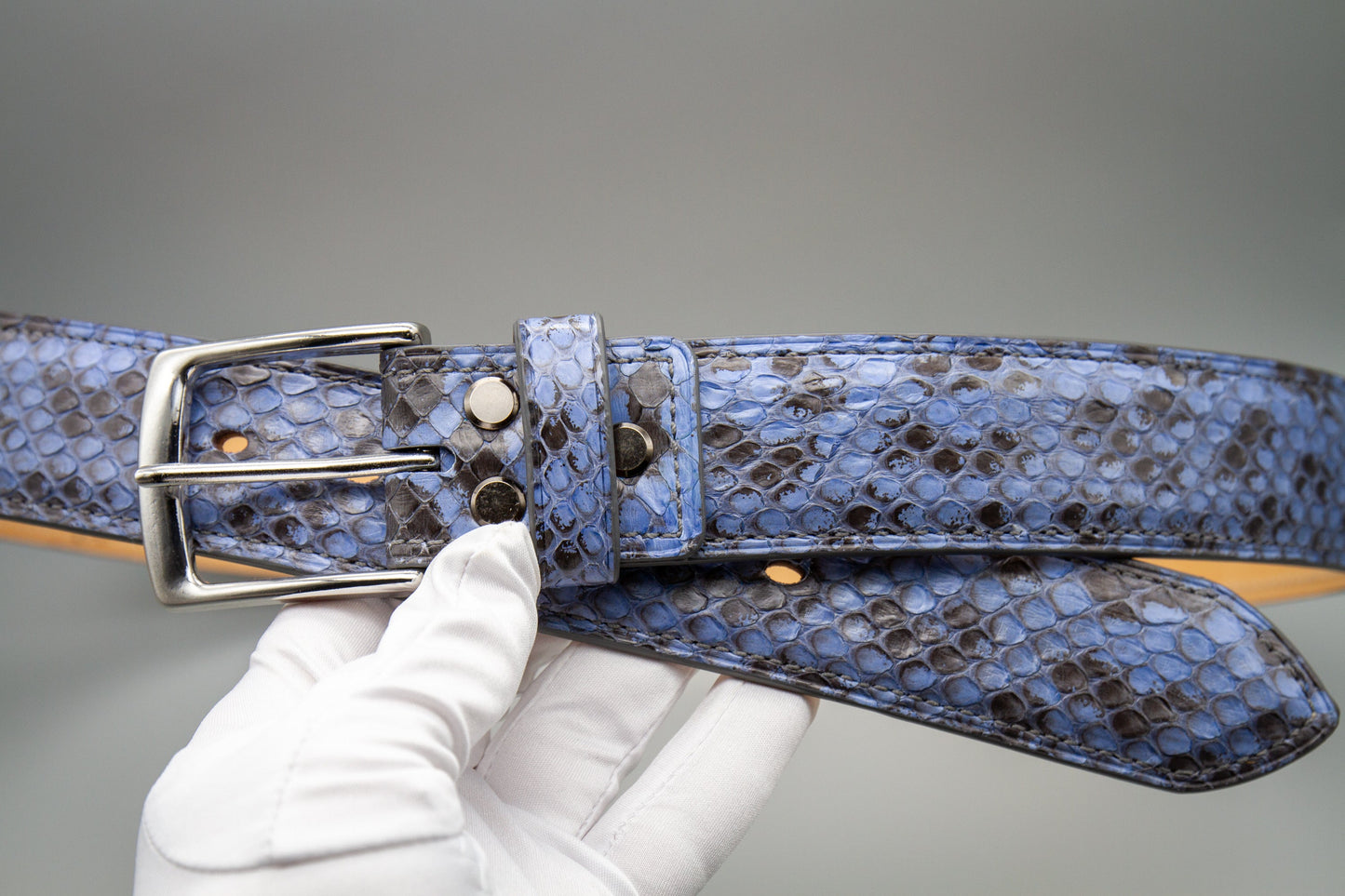 Anaconda Snake Leather Belt - Blue