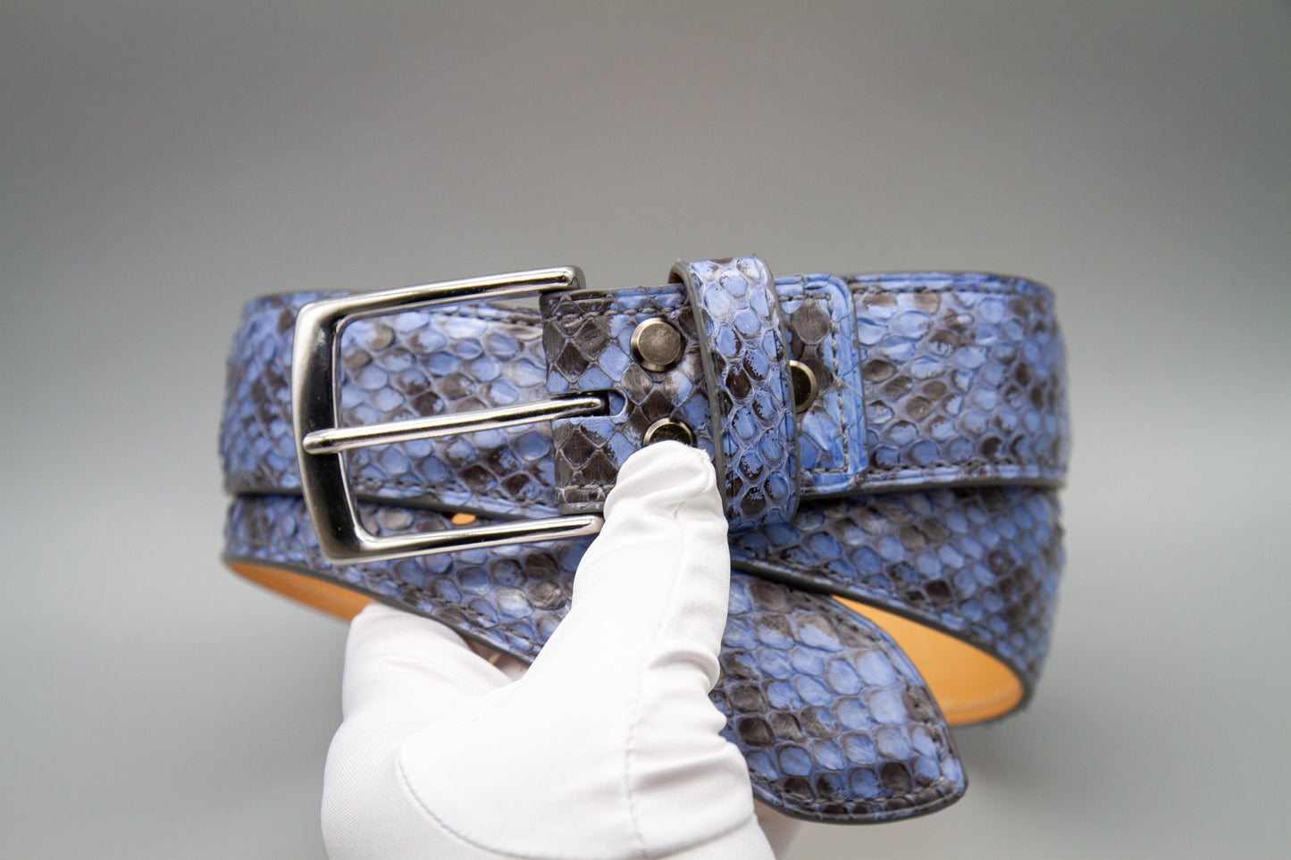 Anaconda Snake Leather Belt - Blue