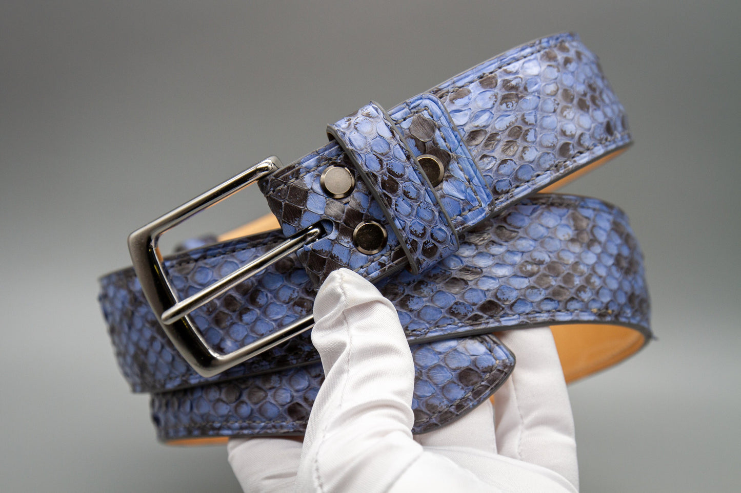 Anaconda Snake Leather Belt - Blue