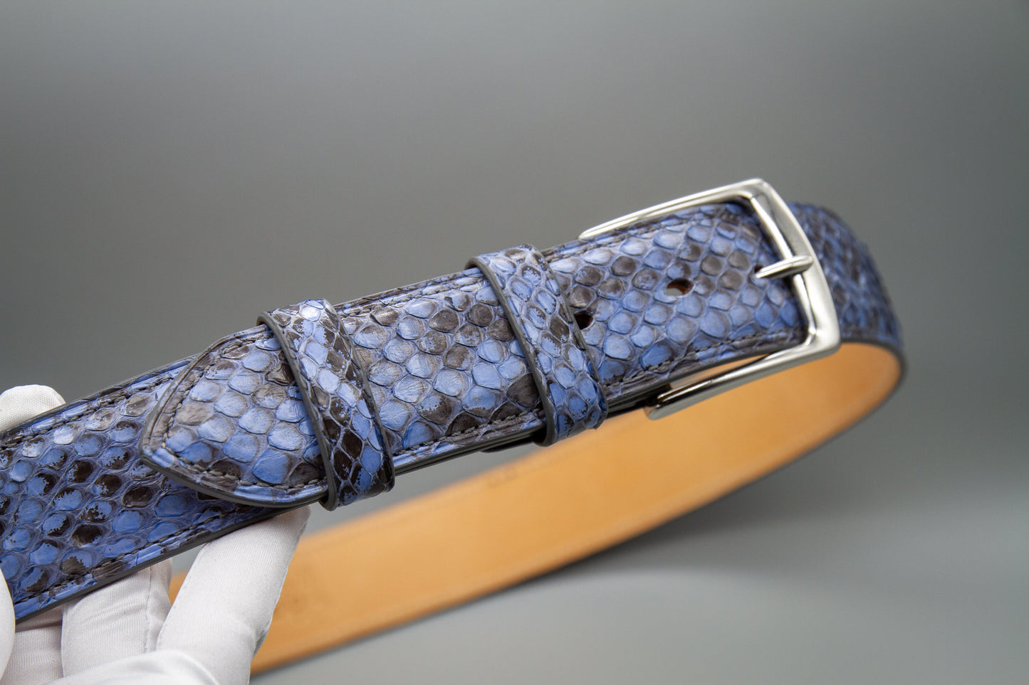 Anaconda Snake Leather Belt - Blue