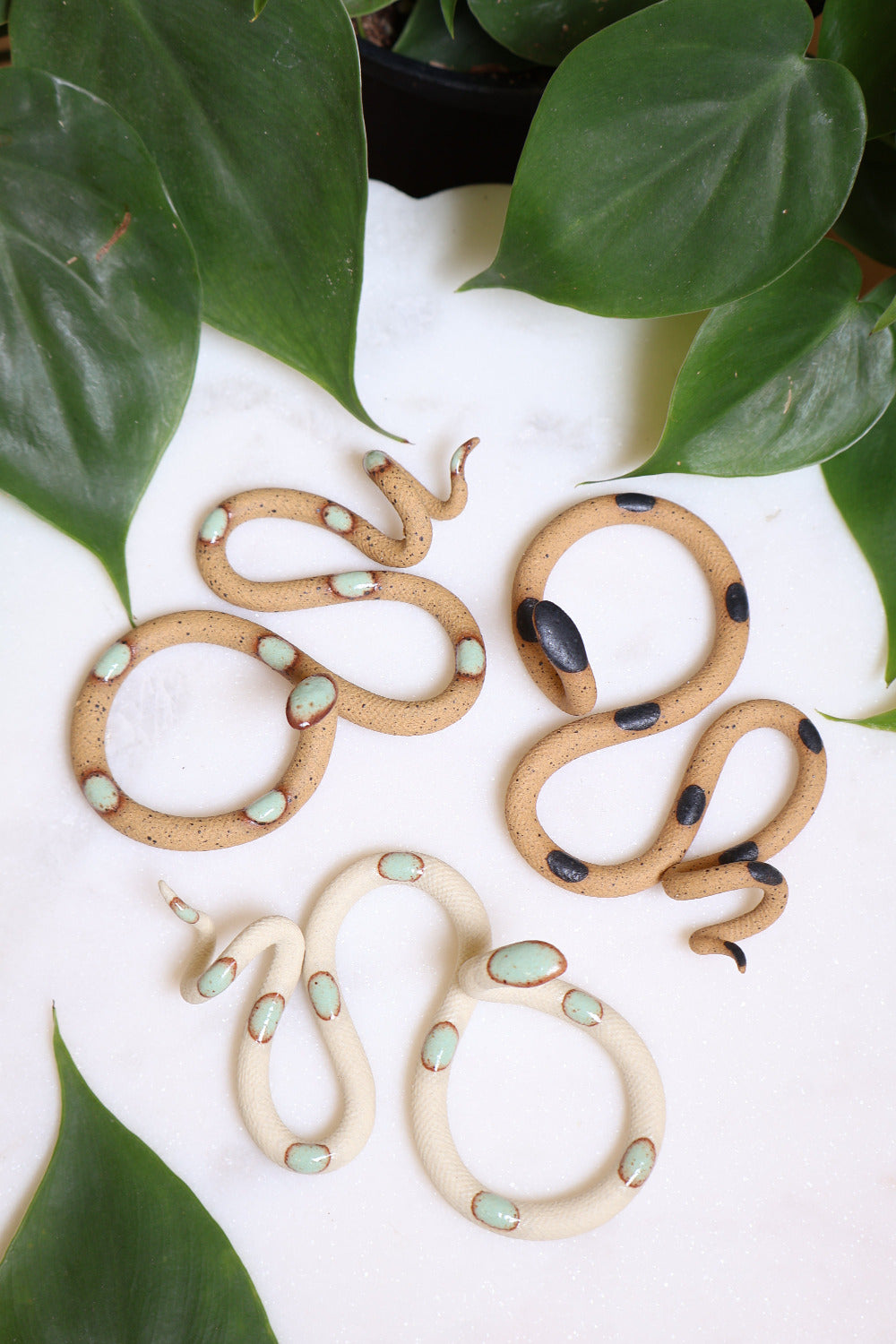 3 Small Ceramic Snakes