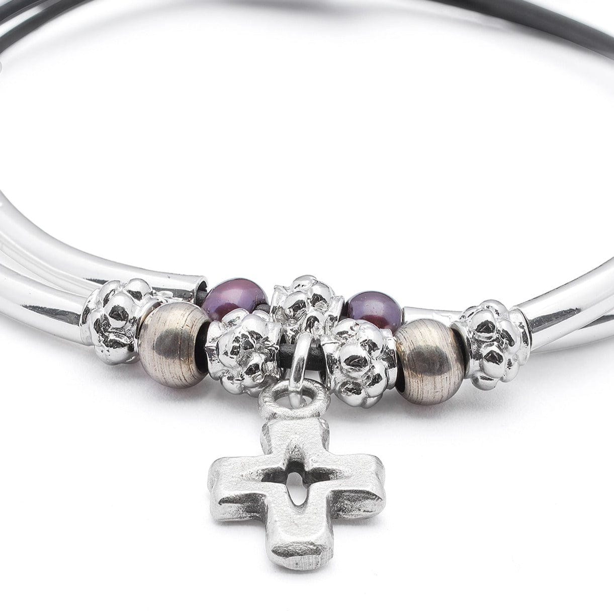 Faith Double-Strand Leather Bracelet with Silver Cross | Handmade in the USA
