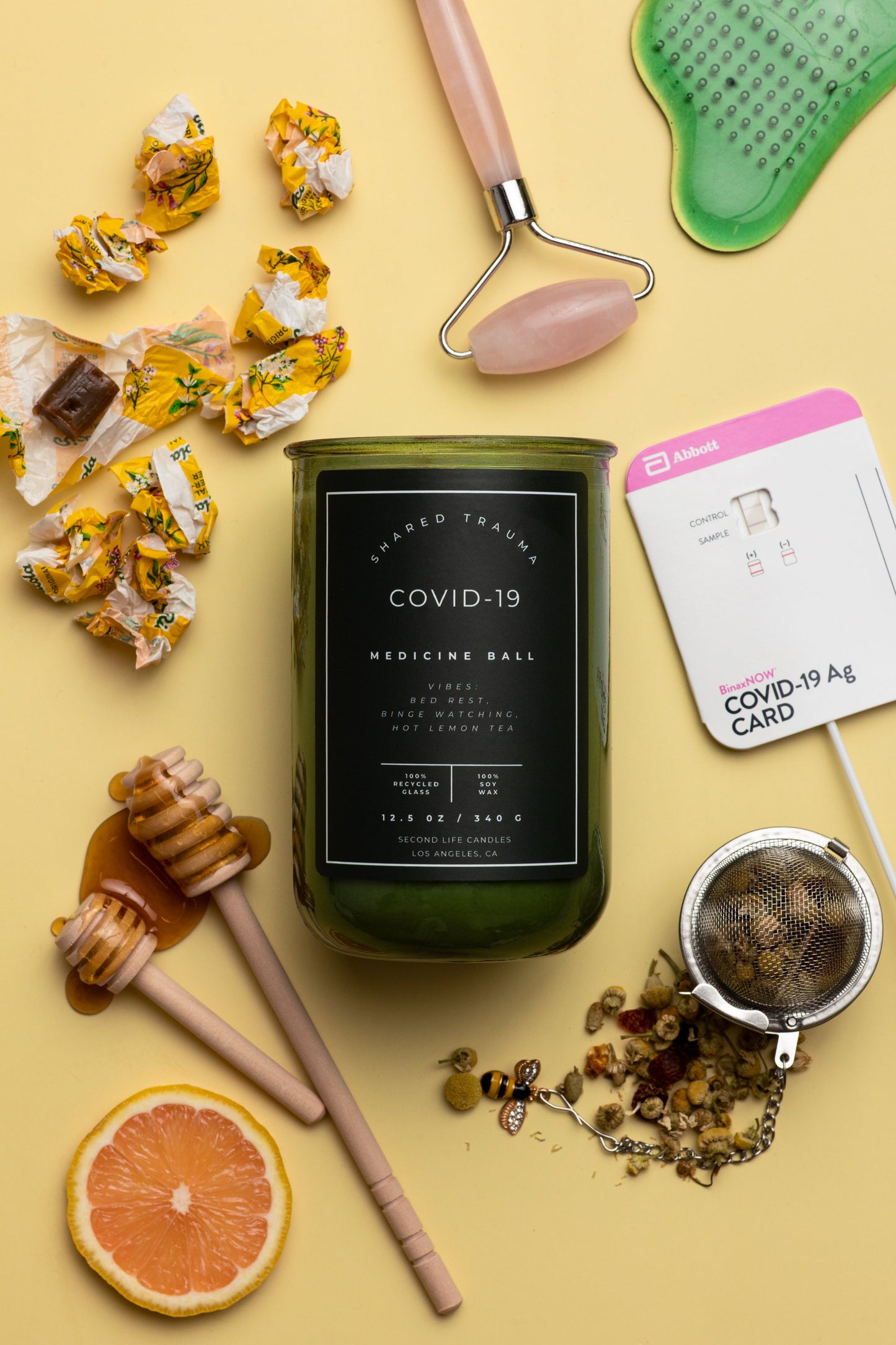 Shared Trauma Candles - Covid-19 - 13 Oz Crackling Wood Wick - Lemon, Peach, and Mint Tea