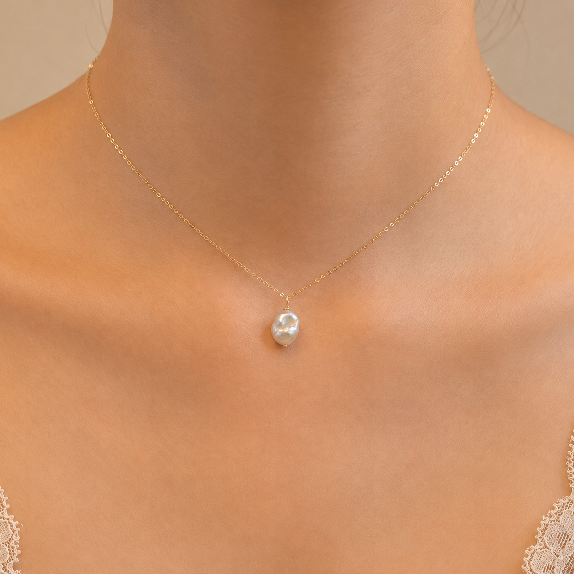 Single Pearl Drop Necklace with Swarovski Clasp