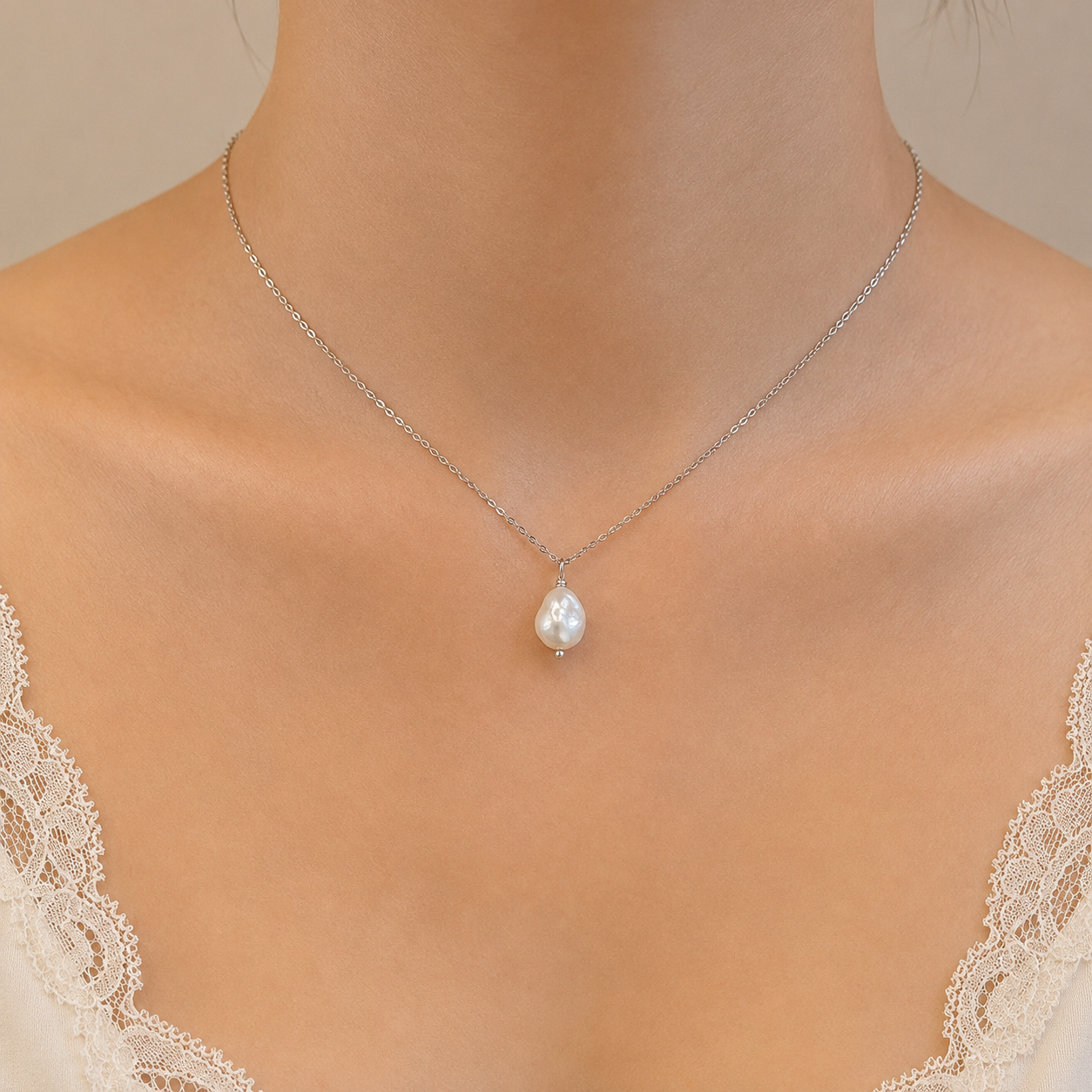 Single Pearl Drop Necklace with Swarovski Clasp