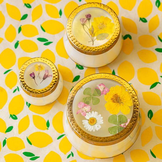 Lemon Blossom Large Pressed Floral Candle