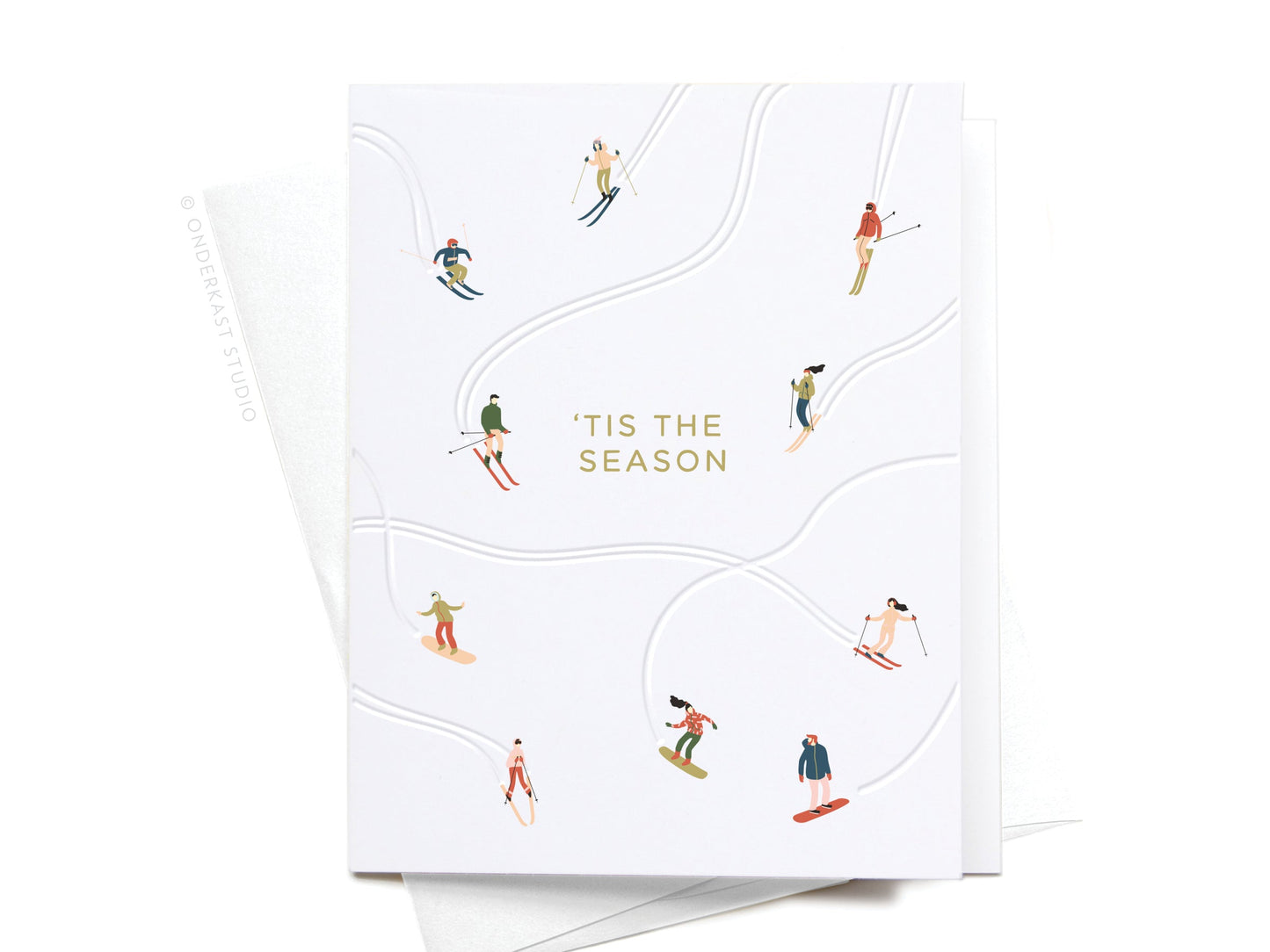 'Tis the Season Skiiers Letterpress Greeting Card