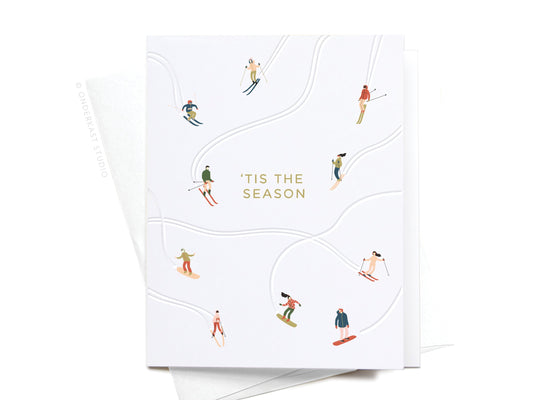 'Tis the Season Skiiers Letterpress Greeting Card