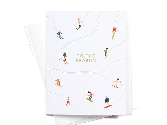 'Tis the Season Skiiers Letterpress Greeting Card