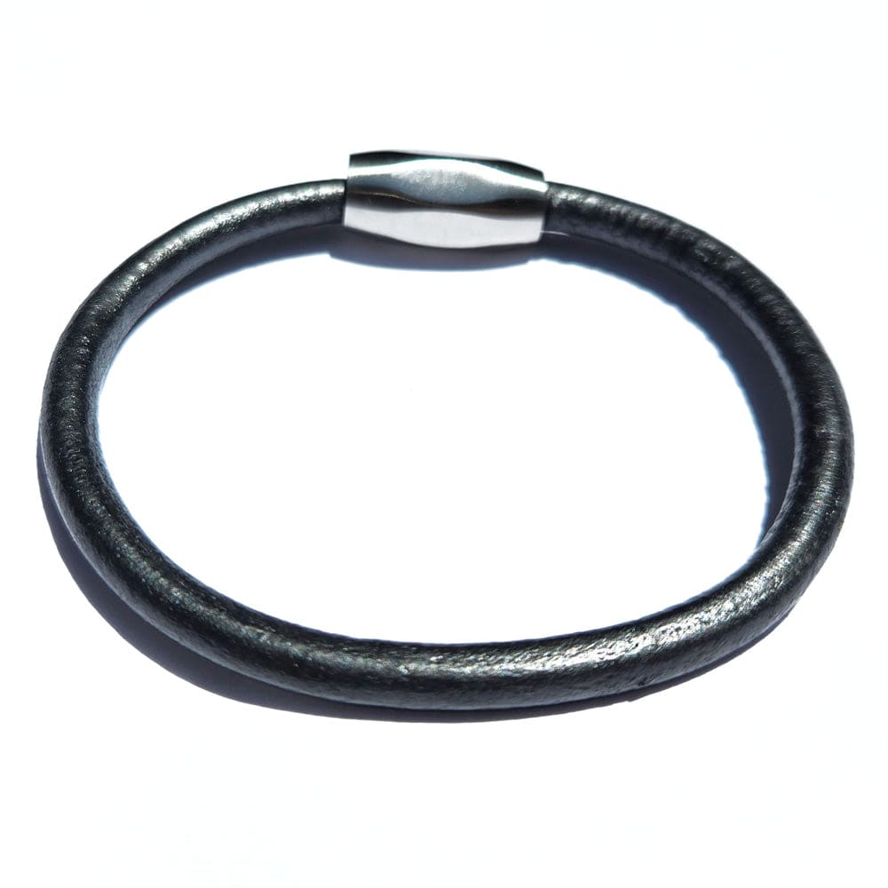 Men's Grey Leather Bracelet w Magnetic Clasp