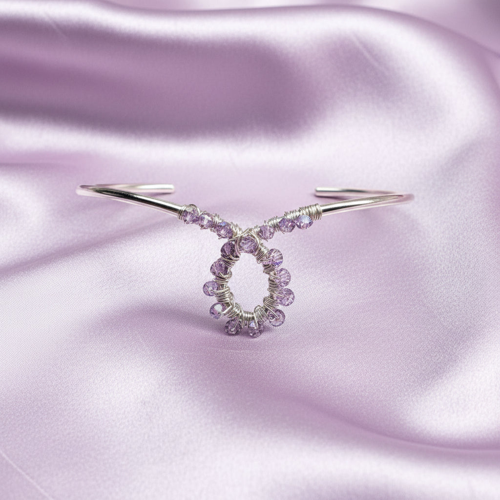 Lavender Crystal Cancer Ribbon Awareness Bangle