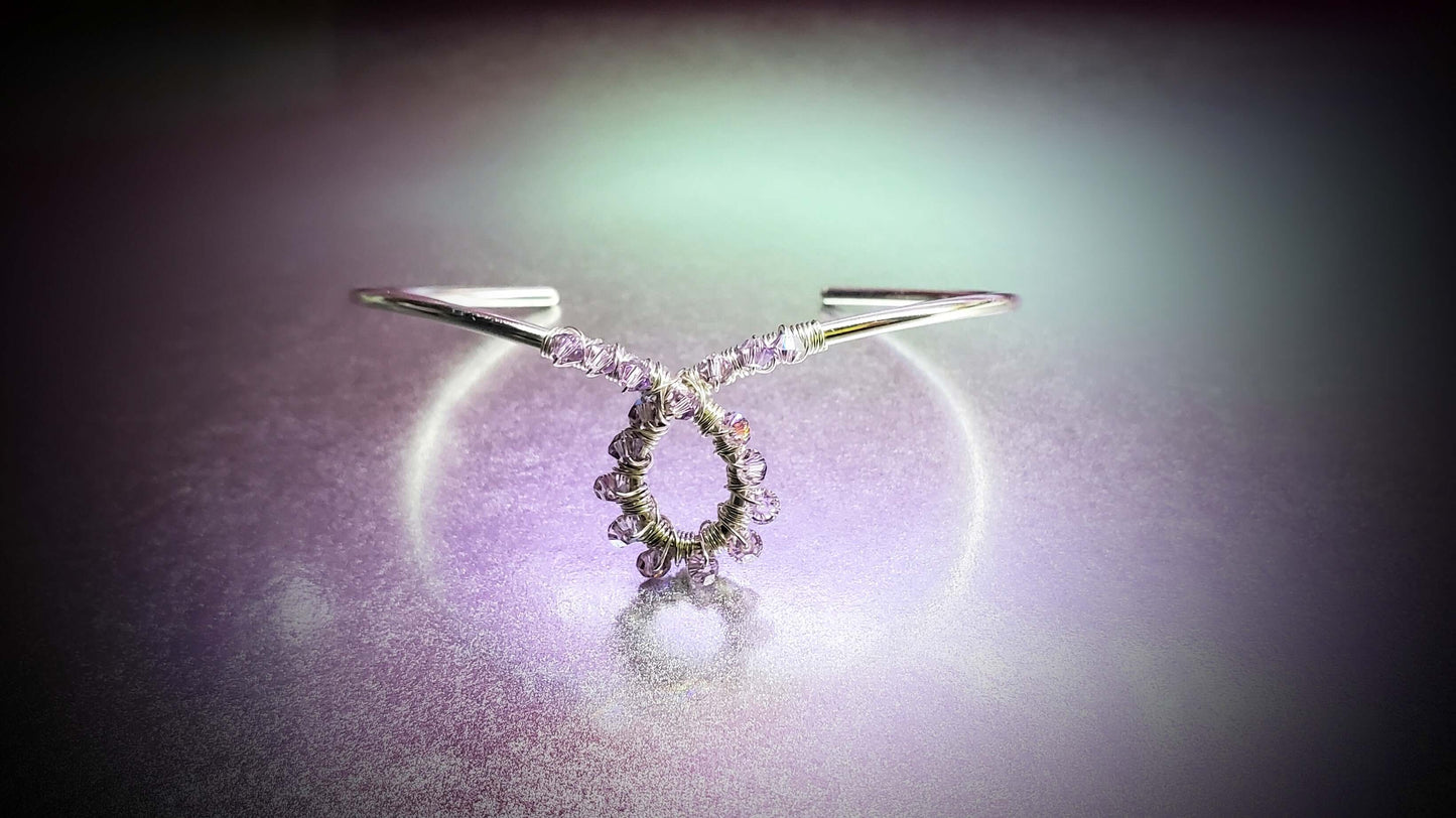 Lavender Crystal Cancer Ribbon Awareness Bangle